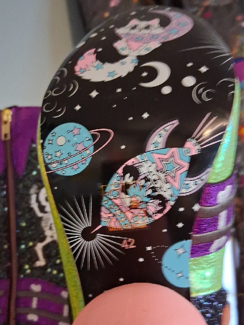NEW GLOW IN THE DARK 'Ghost Train' Skull Heeled Boots, Size 42, 10.5ish - Picture 2 of 7
